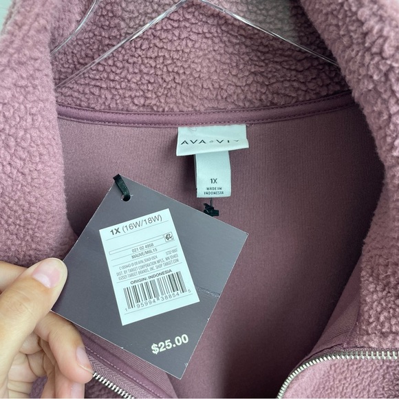 Ava & Viv Sherpa Quarter Zip with Pockets Dusty Purple 1X NWT - Picture 5 of 6